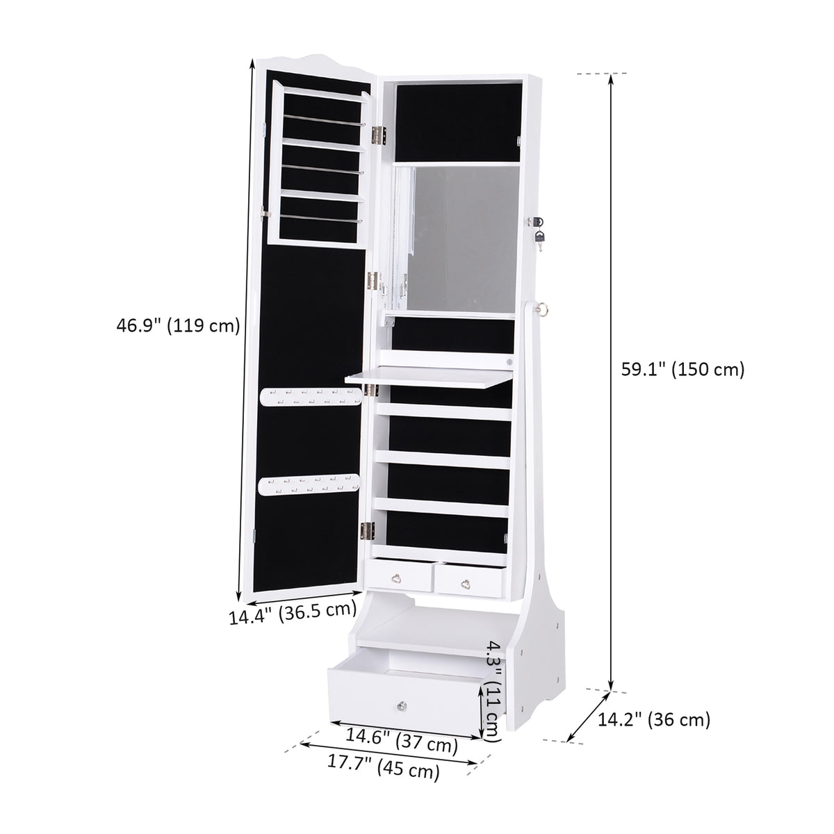Armoire à bijoux sur pied avec miroir pleine longueur