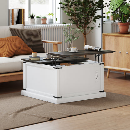 Table basse relevable avec station de recharge et rangement