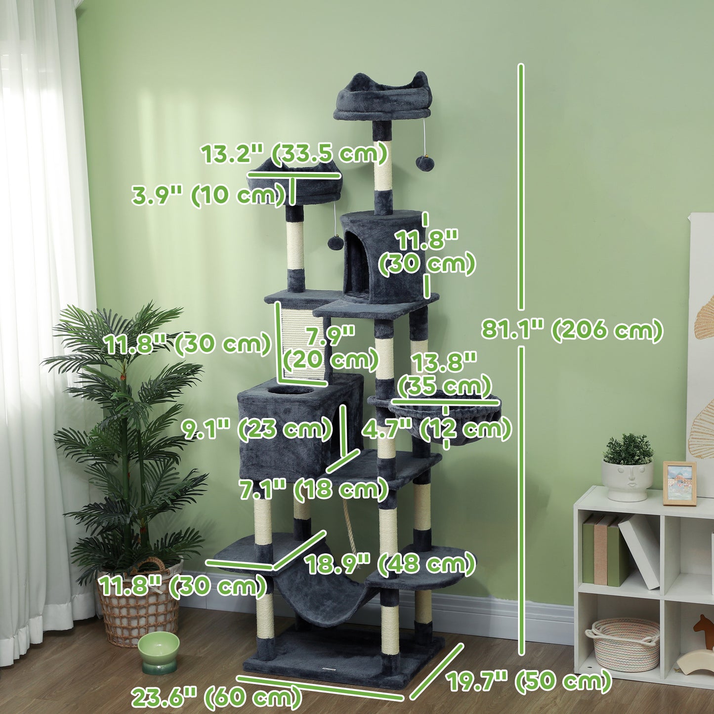 Arbre à chat multiniveau 81 po avec griffoirs