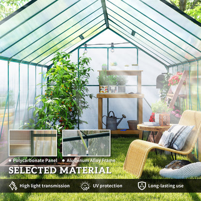 Serre de jardin aluminium polycarbonate avec gouttière 16' x 8'