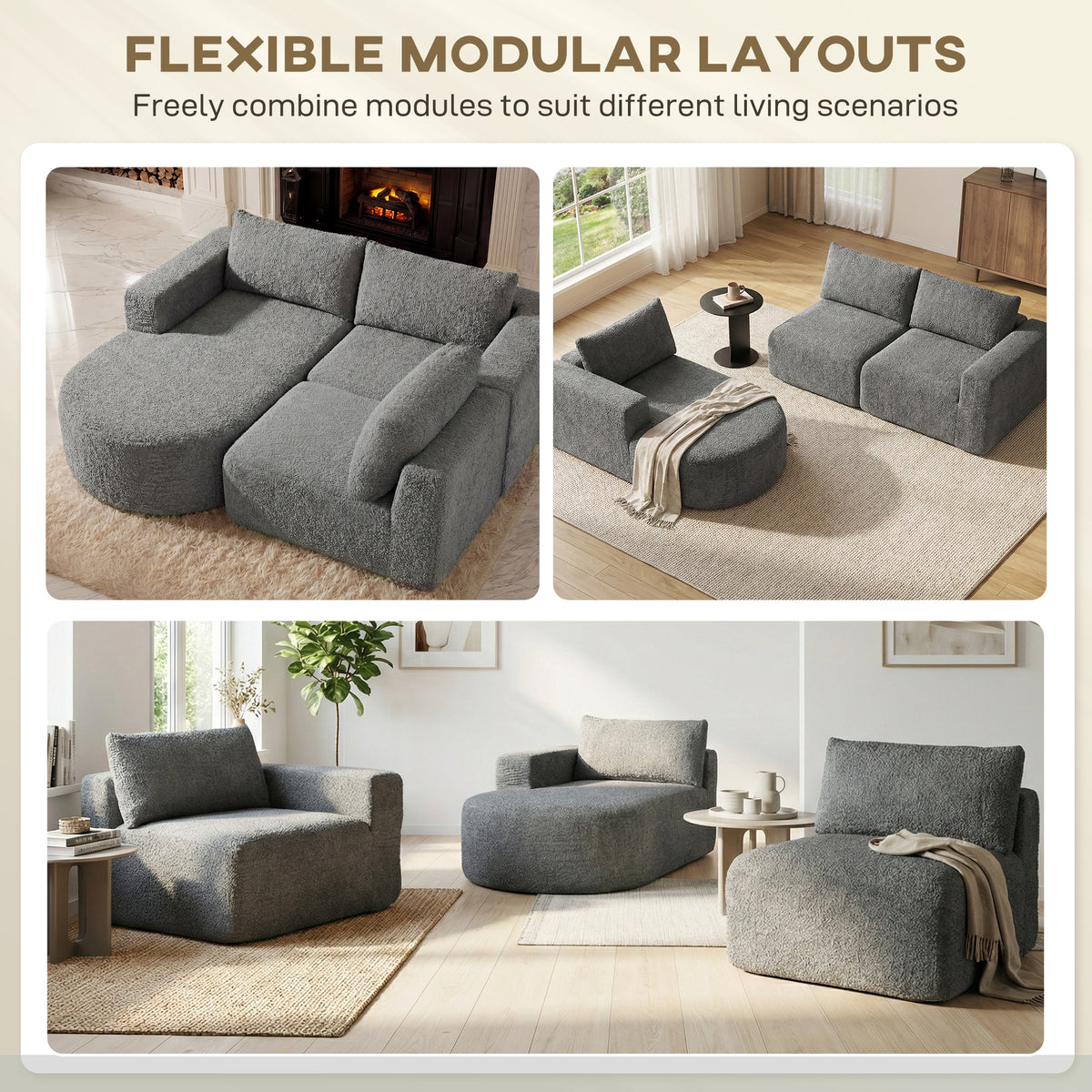 Canapé sectionnel modulaire sans ossature avec méridienne