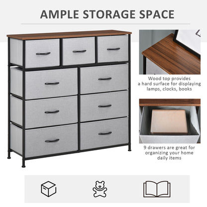 Commode de chambre à 9 tiroirs avec cadre en acier