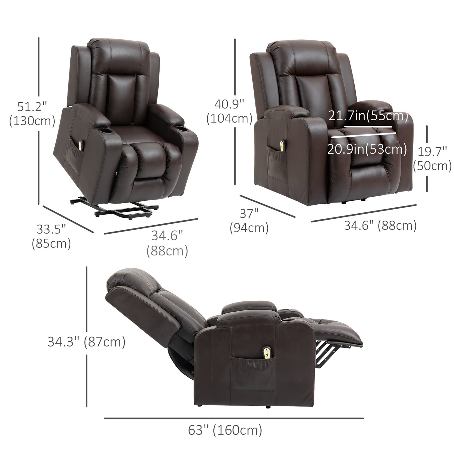 Fauteuil releveur électrique inclinable en cuir synthétique