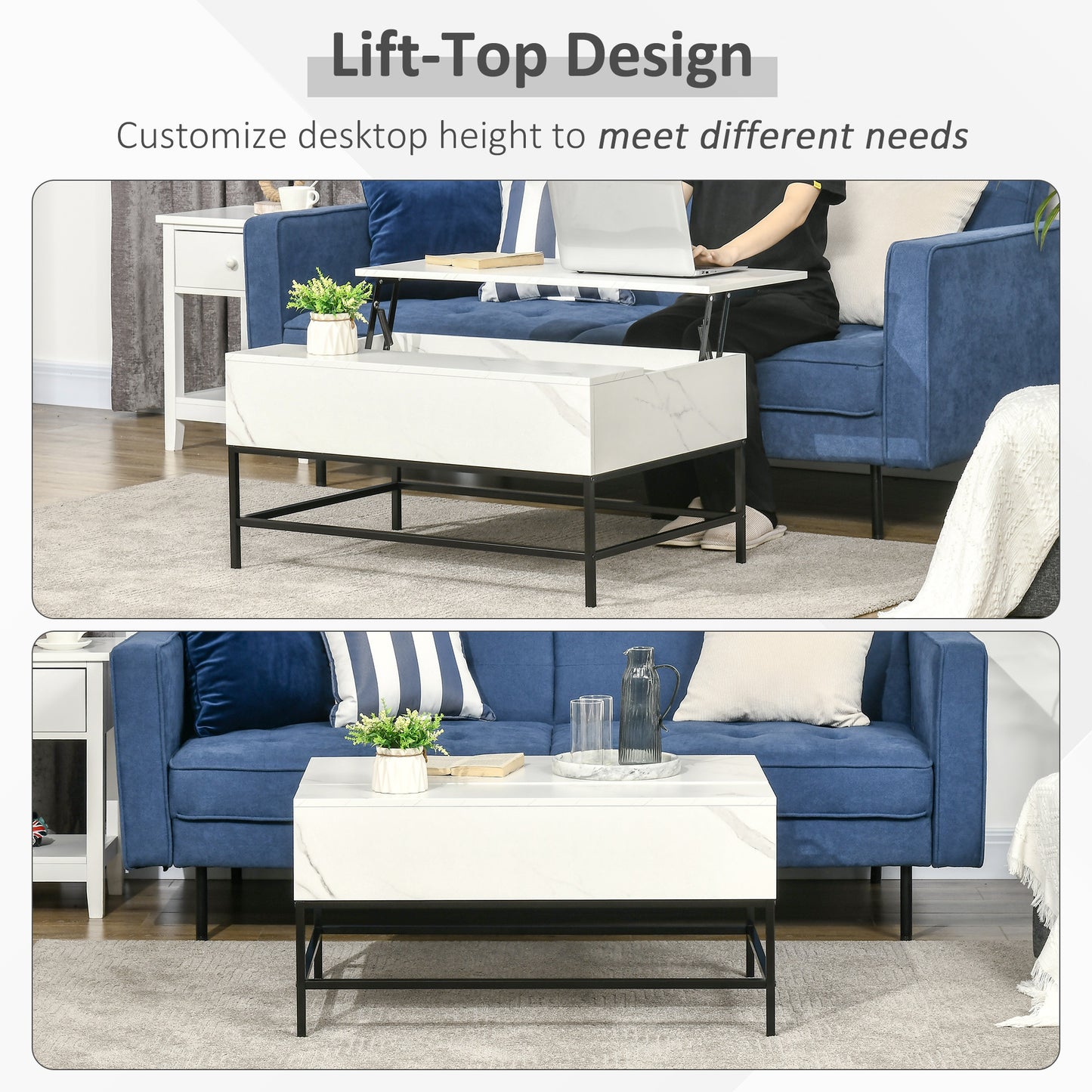 Table basse plateau relevable avec rangement caché
