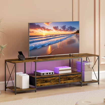 Meuble télé industriel avec éclairage RGB et station de recharge