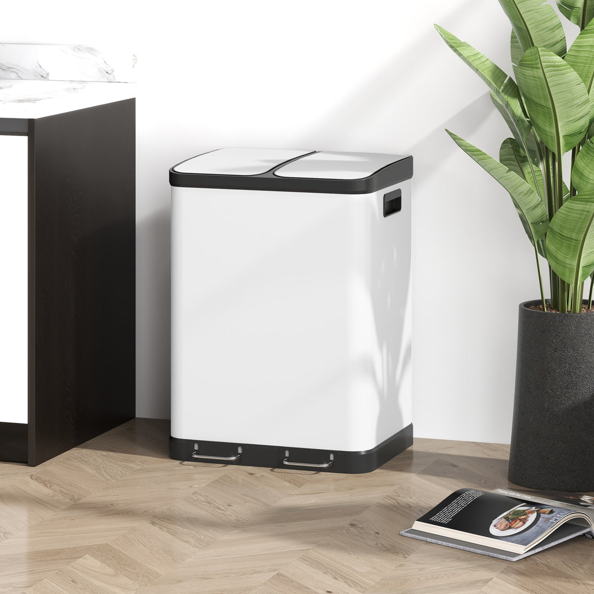 Poubelle de cuisine double à pédale 60 L