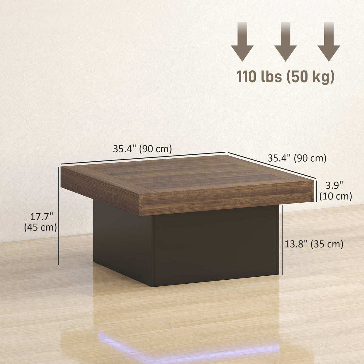 Table à café carrée avec éclairage LED 16 couleurs