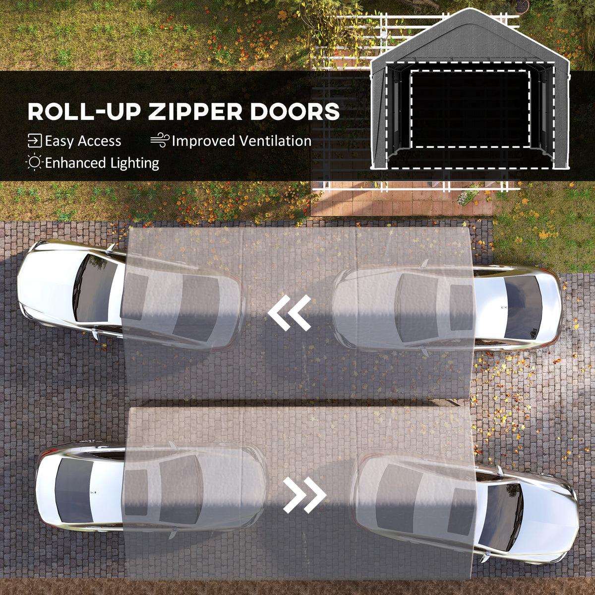 Abri auto 12x20 portes roulantes fenêtres amovibles
