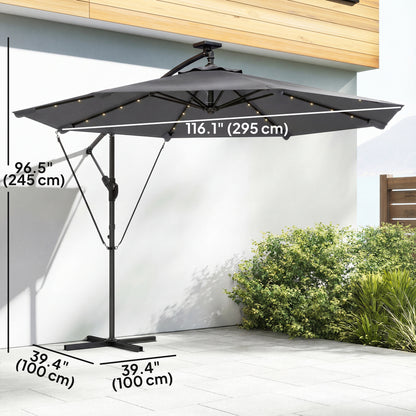 Parasol déporté solaire LED 295 cm avec éclairage