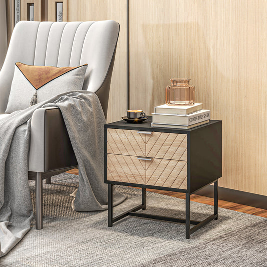 Table de chevet moderne à deux tiroirs — Noir et bois