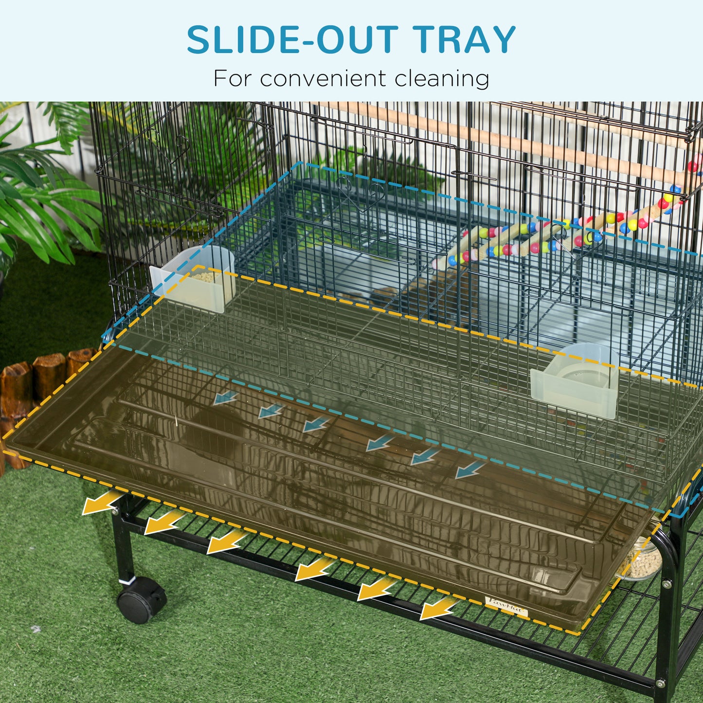 Cage à oiseaux spacieuse avec roulettes et jouets