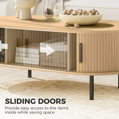 Table basse portes tambour coulissantes pieds métal