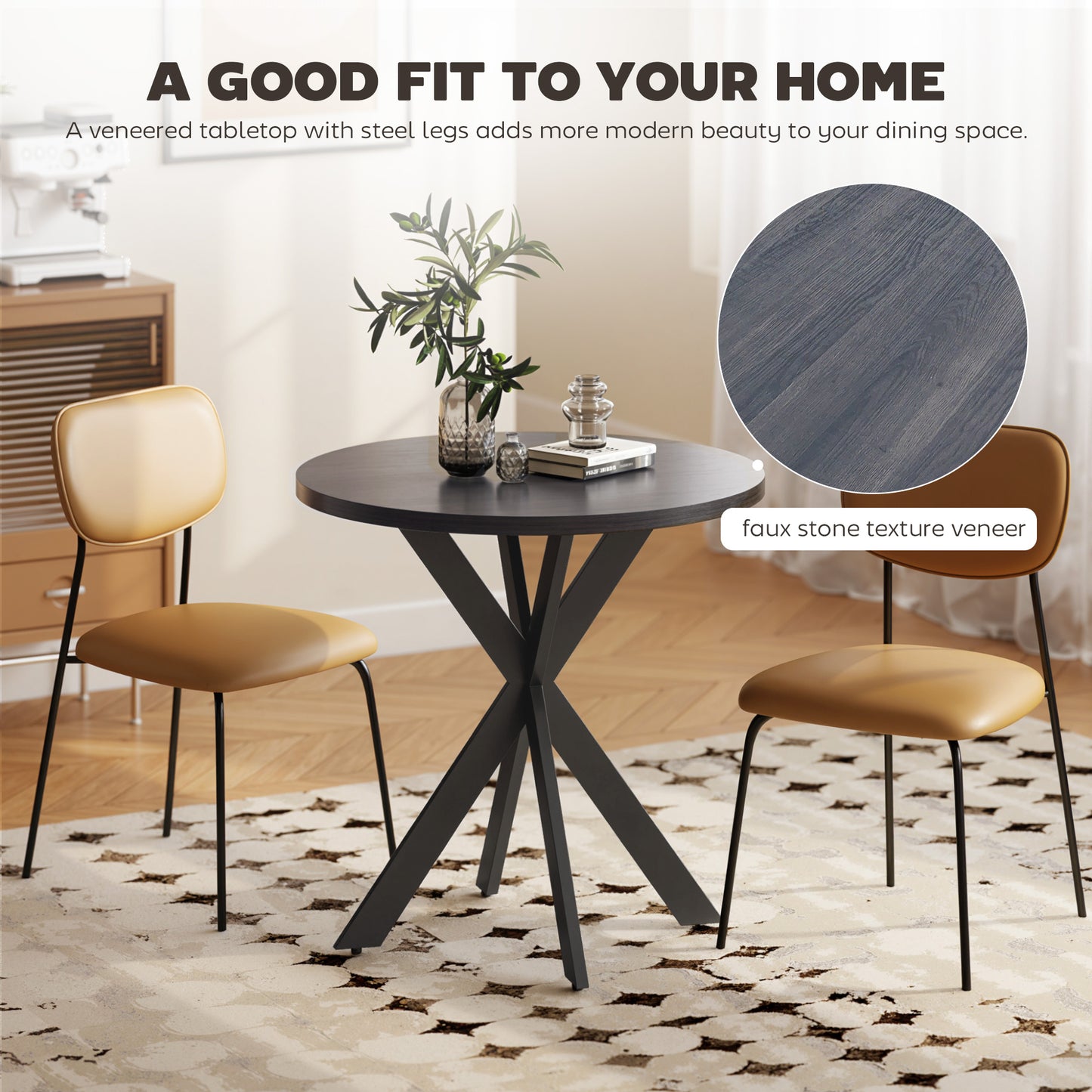 Table à manger ronde contemporaine 74 cm pieds croisés