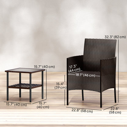 Ensemble bistrot 3 pièces rotin avec table verre — kaki