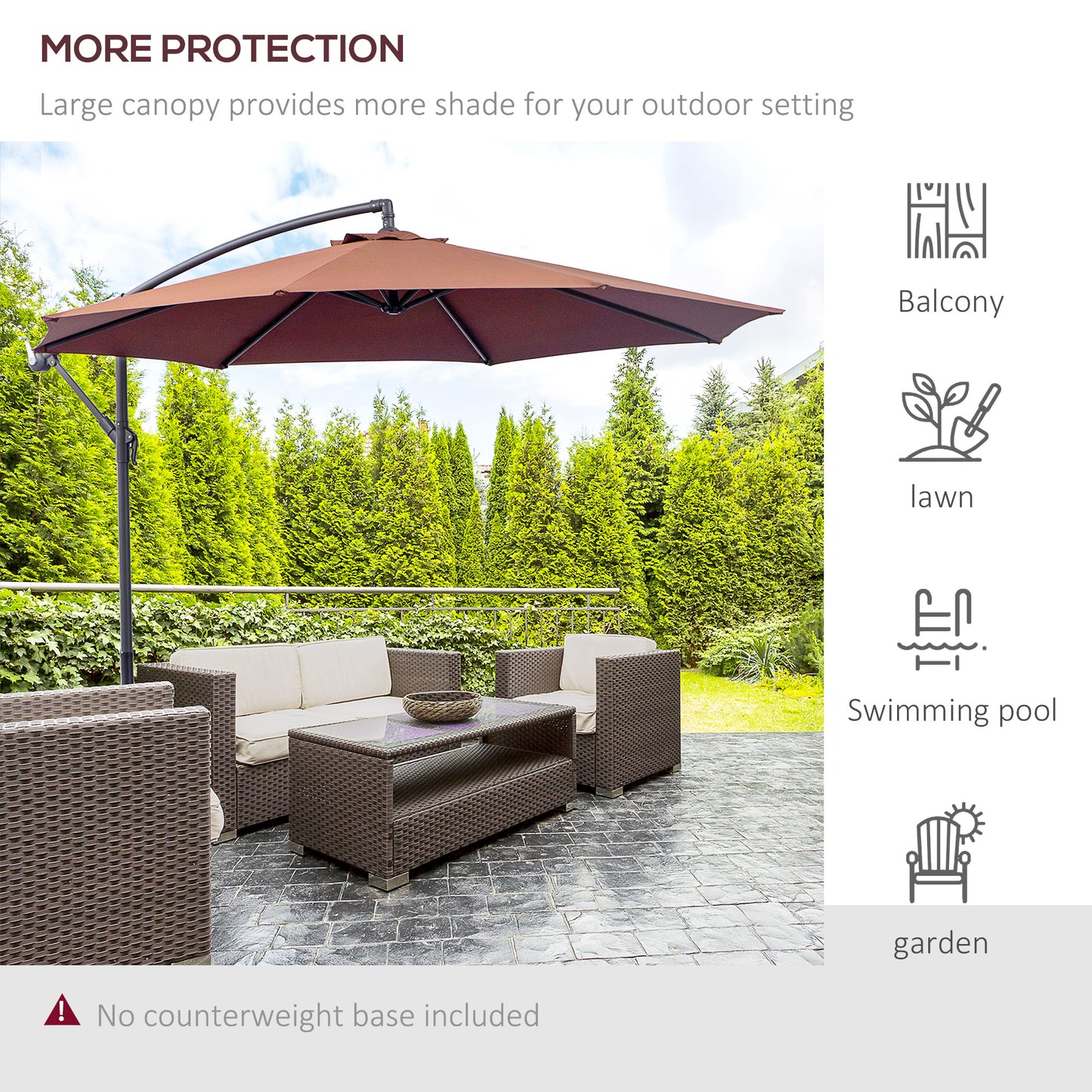 Parasol déporté patio 10 pieds cantilever avec base croisée
