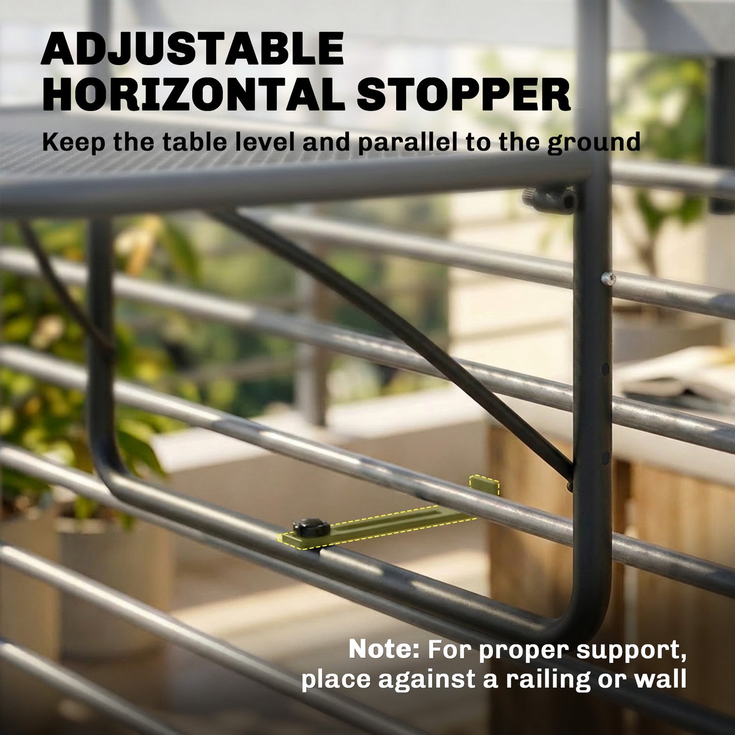 Table de balcon suspendue ajustable pour rambarde