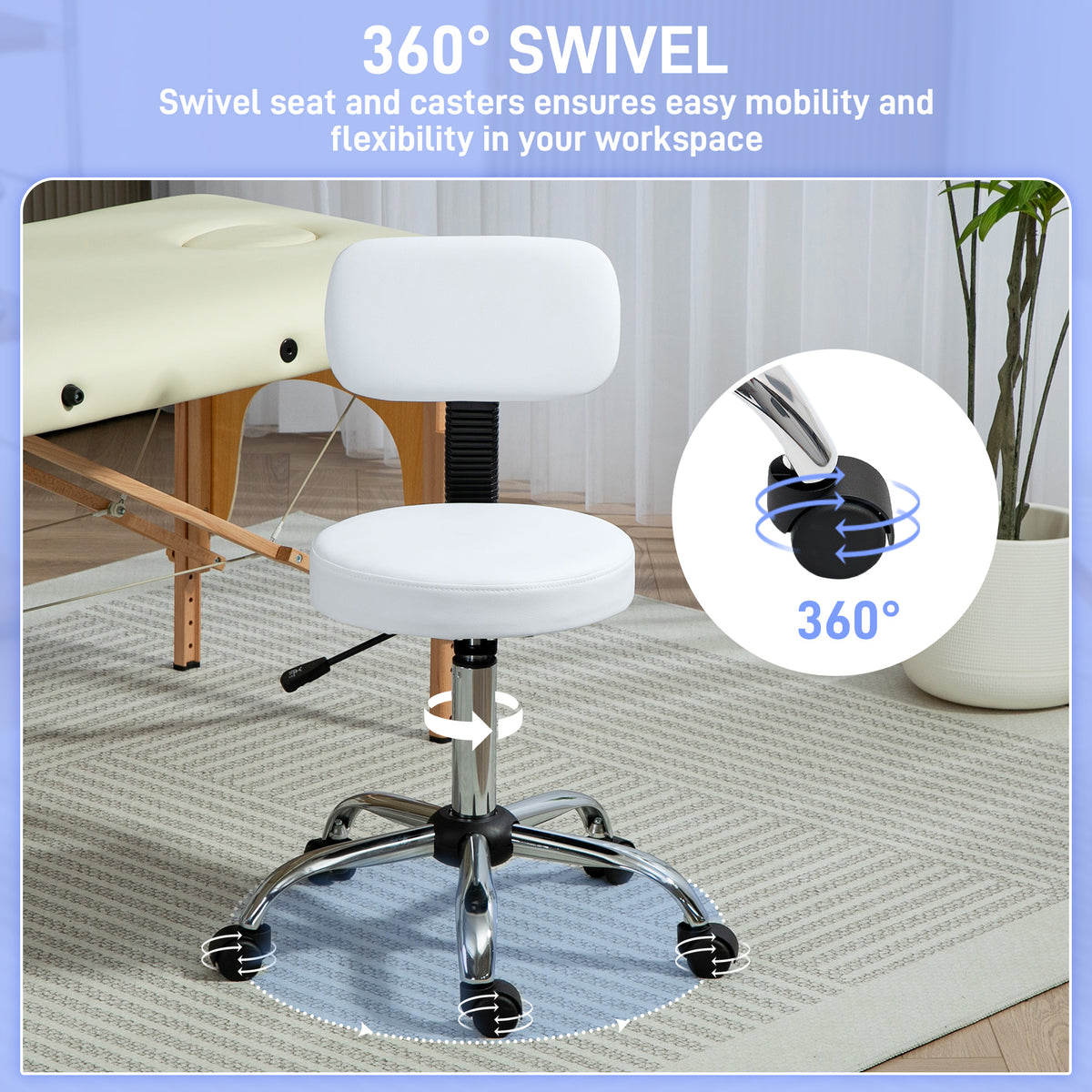 Tabouret roulant réglable avec dossier