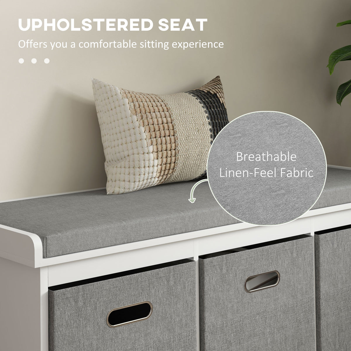 Banc de rangement pour chaussures avec coussin et tiroirs