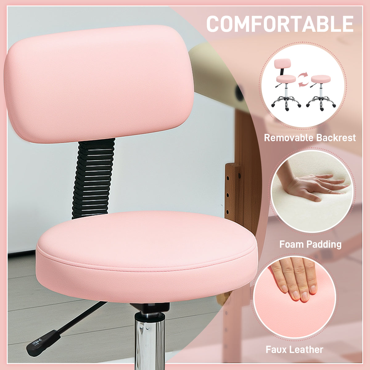 Tabouret roulant réglable avec dossier