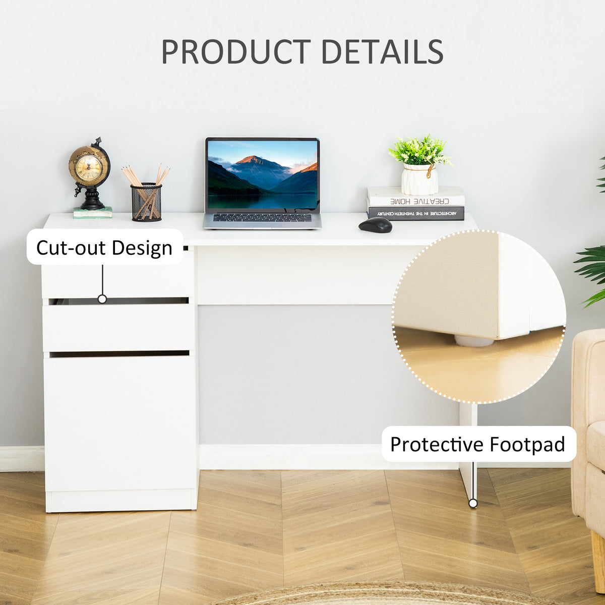 Bureau informatique avec tiroirs et armoire