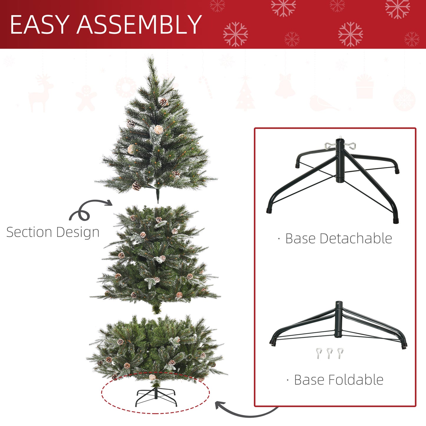 Sapin de Noël artificiel enneigé avec pommes de pin
