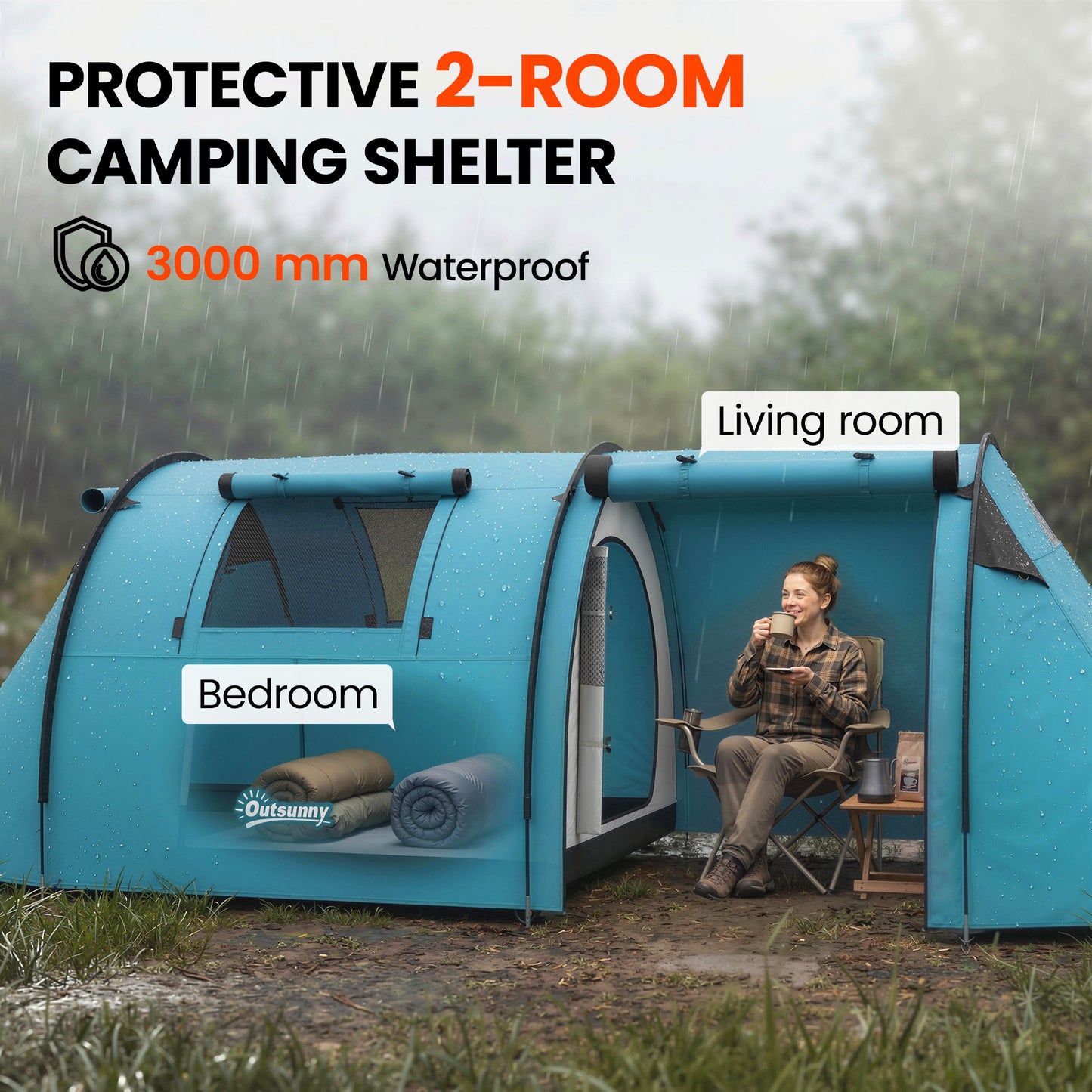 Tente de camping 2 pièces 3-4 personnes imperméable