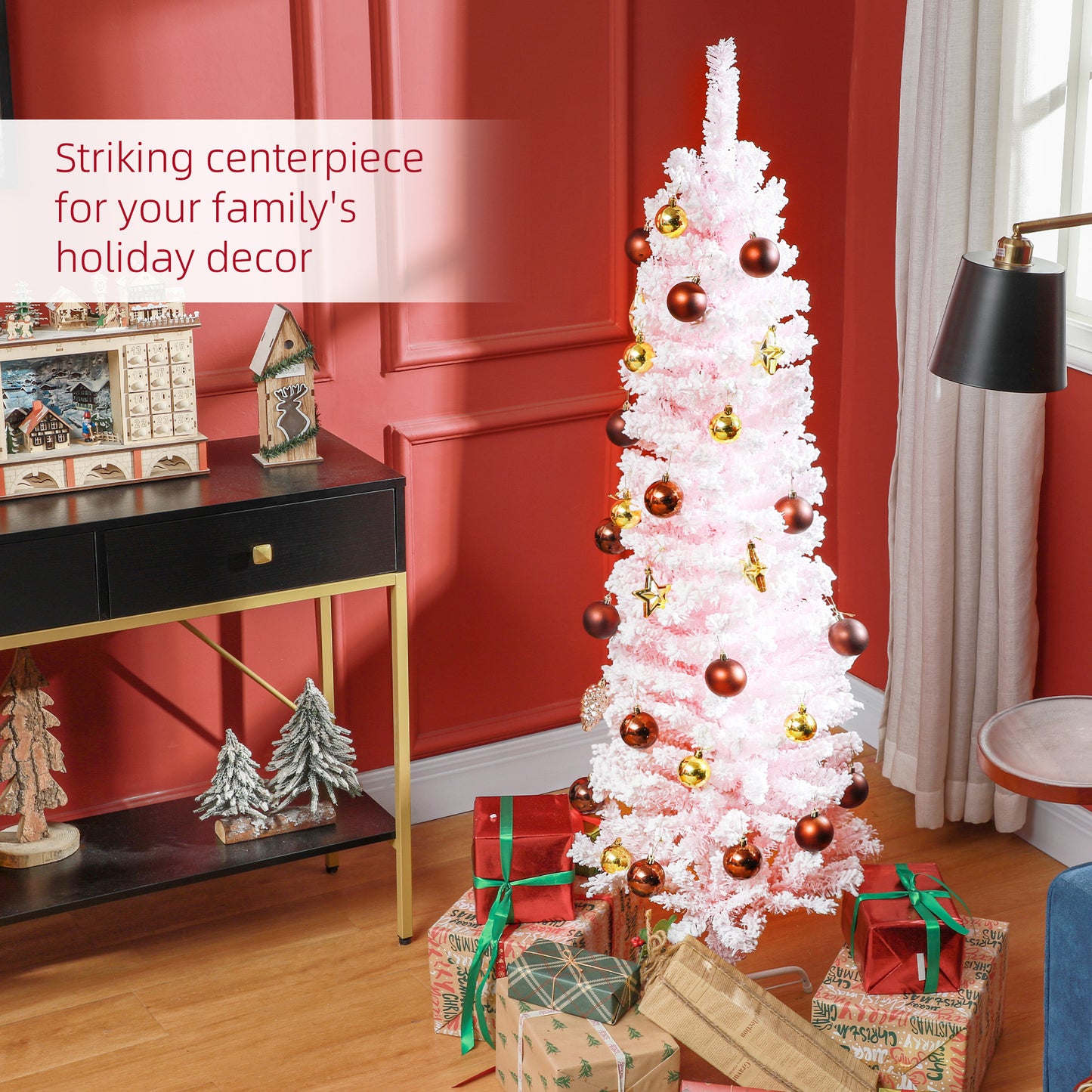Sapin de Noël crayon enneigé pliable 183 cm