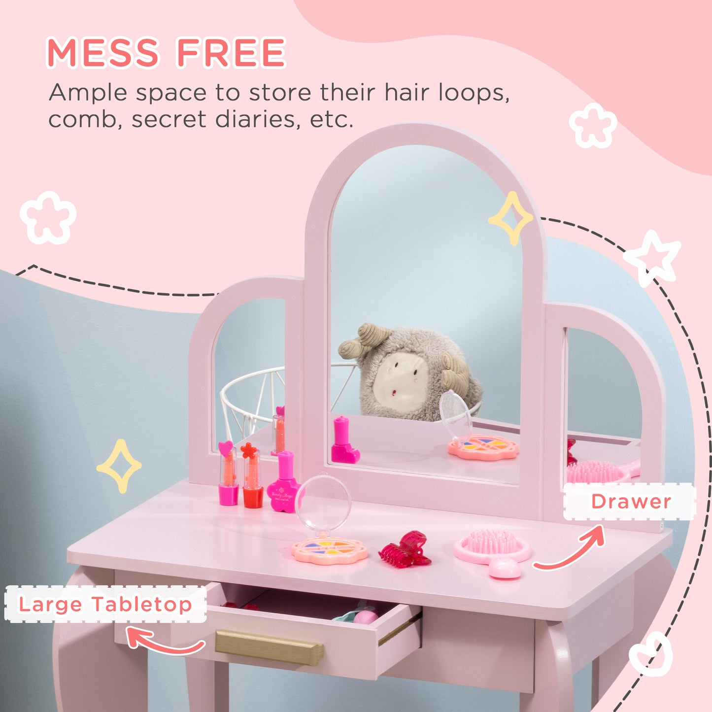 Coiffeuse enfant avec tabouret et miroirs