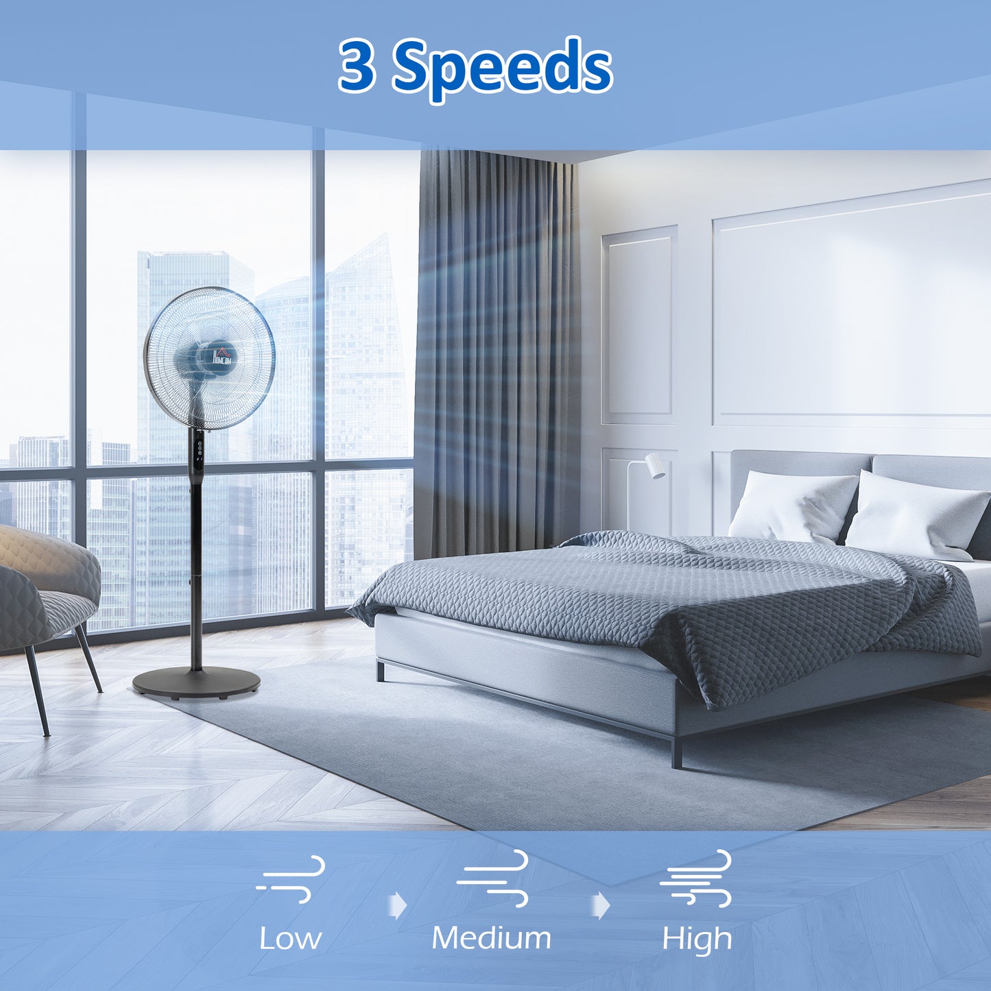 Ventilateur sur pied oscillant avec télécommande et écran LED