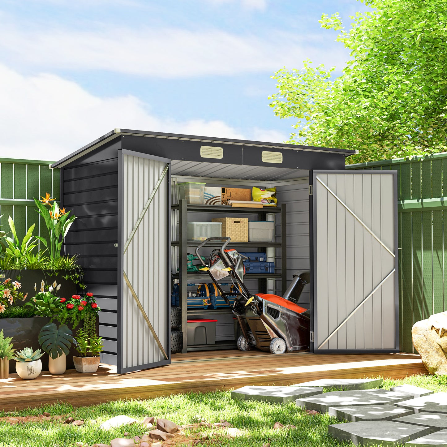 Abri de jardin en acier galvanisé avec double porte