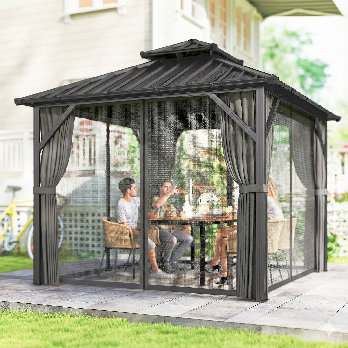 Gazébo Outsunny 3x3m Toit Dur Acier Galvanisé Cadre Aluminium Gris Foncé