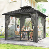 Gazébo 3x3m Toit Dur Acier Galvanisé Cadre Aluminium Gris Foncé