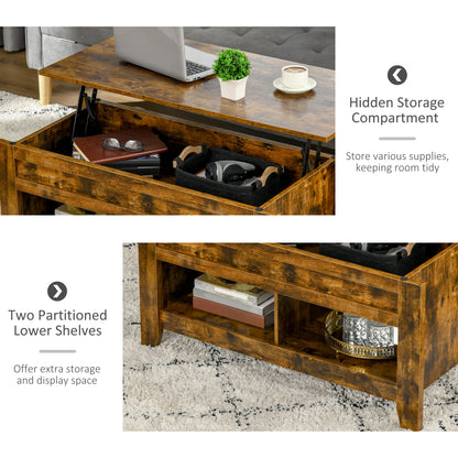 Table à café avec plateau relevable et rangement caché