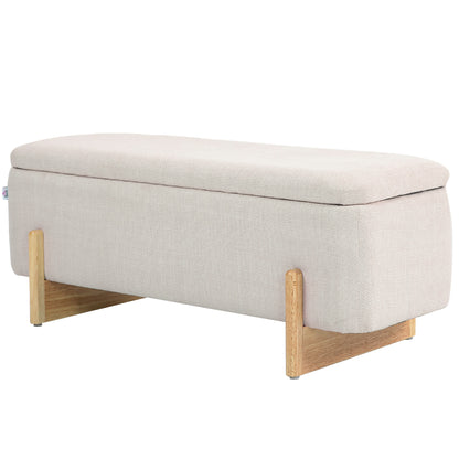 Banc coffre rembourré tissu lin pieds en bois