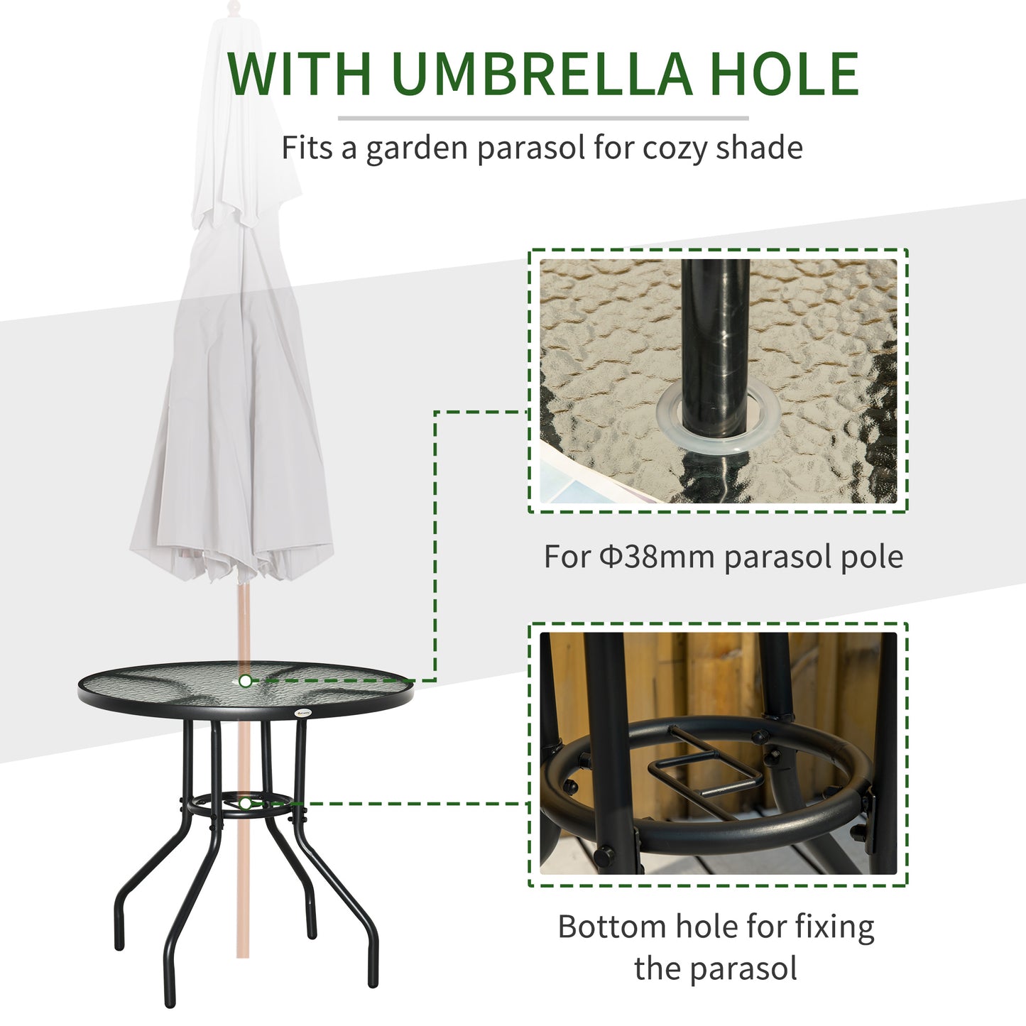 Table de patio ronde 80cm avec trou parasol