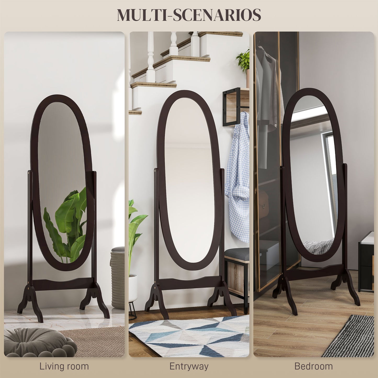 Miroir sur pied ovale pleine longueur à angle réglable