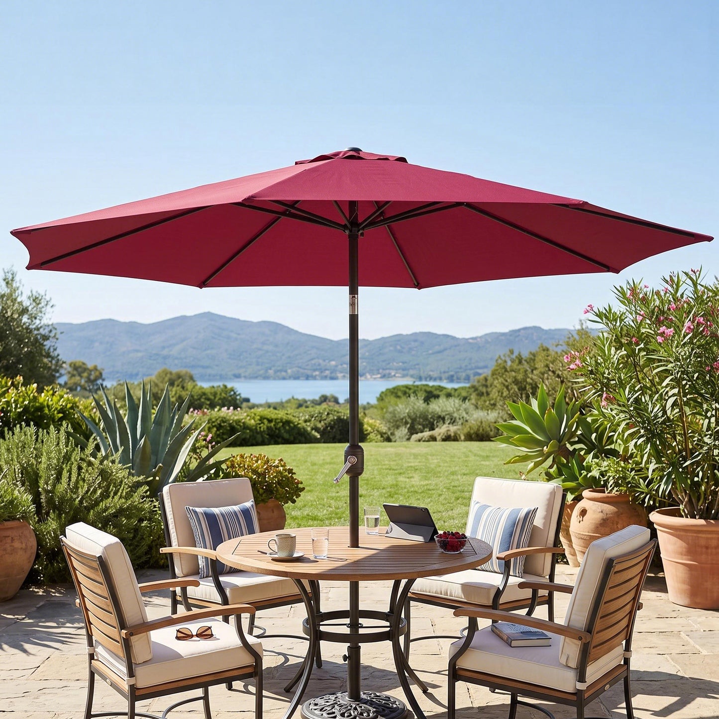 Parasol de patio rond 10 pieds avec manivelle
