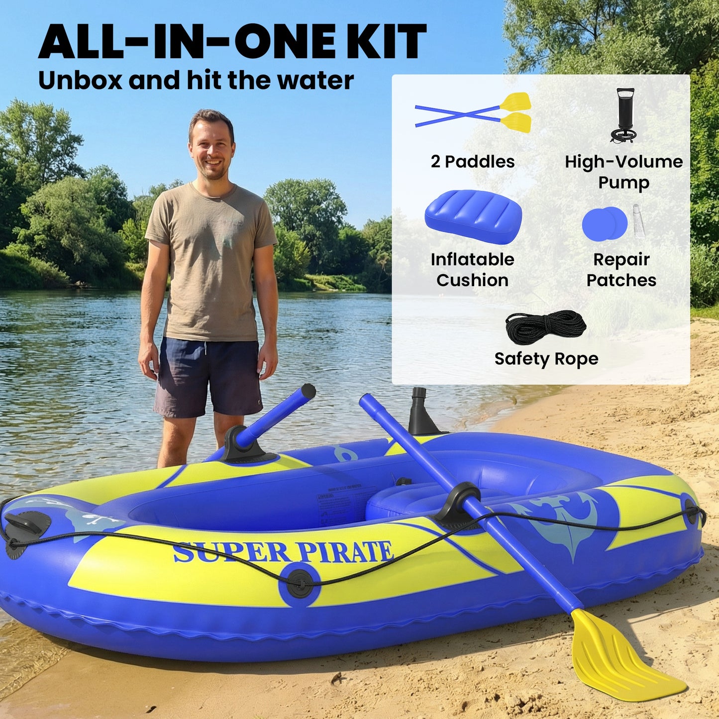 Kayak gonflable 2 personnes avec support de canne