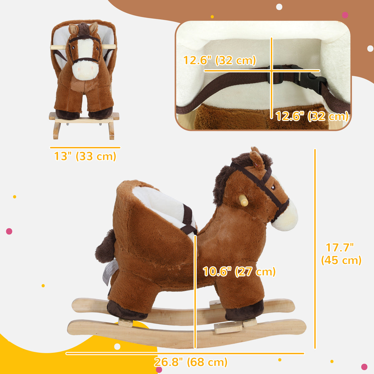 Cheval à bascule pour bébé en peluche avec son