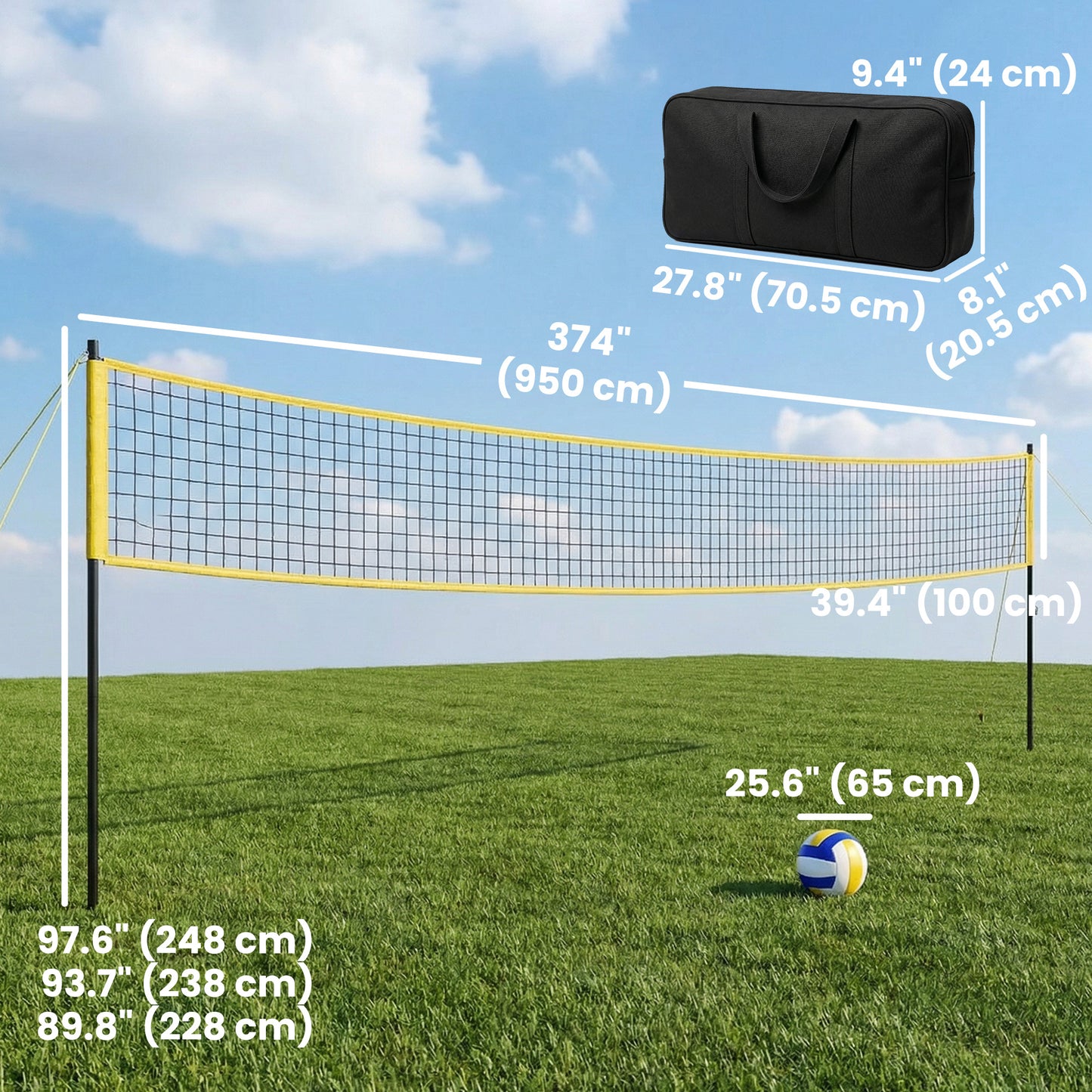 Ensemble filet de volleyball portatif avec poteaux réglables
