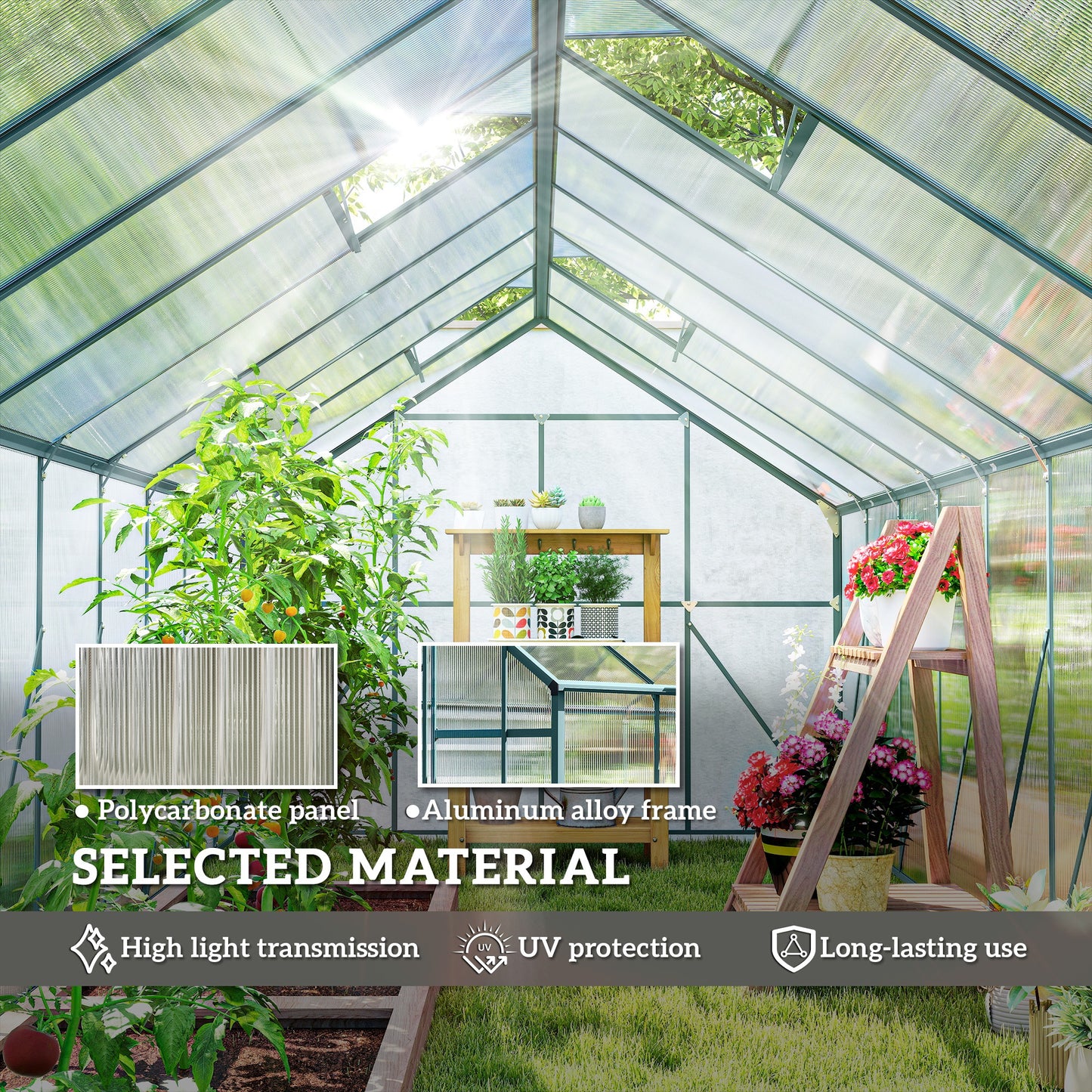 Serre de jardin aluminium polycarbonate avec gouttière 16' x 8'