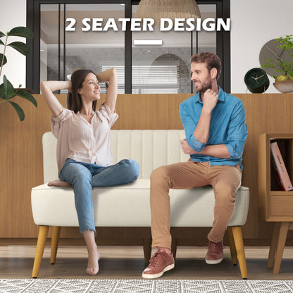 Canapé 2 places moderne tissu lin pieds bois