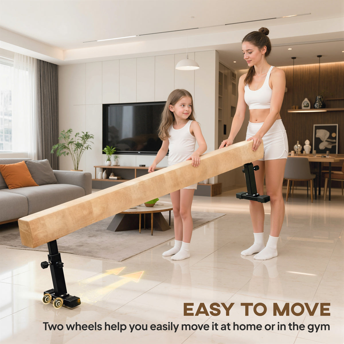 Poutre de gymnastique réglable 226 cm avec roulettes