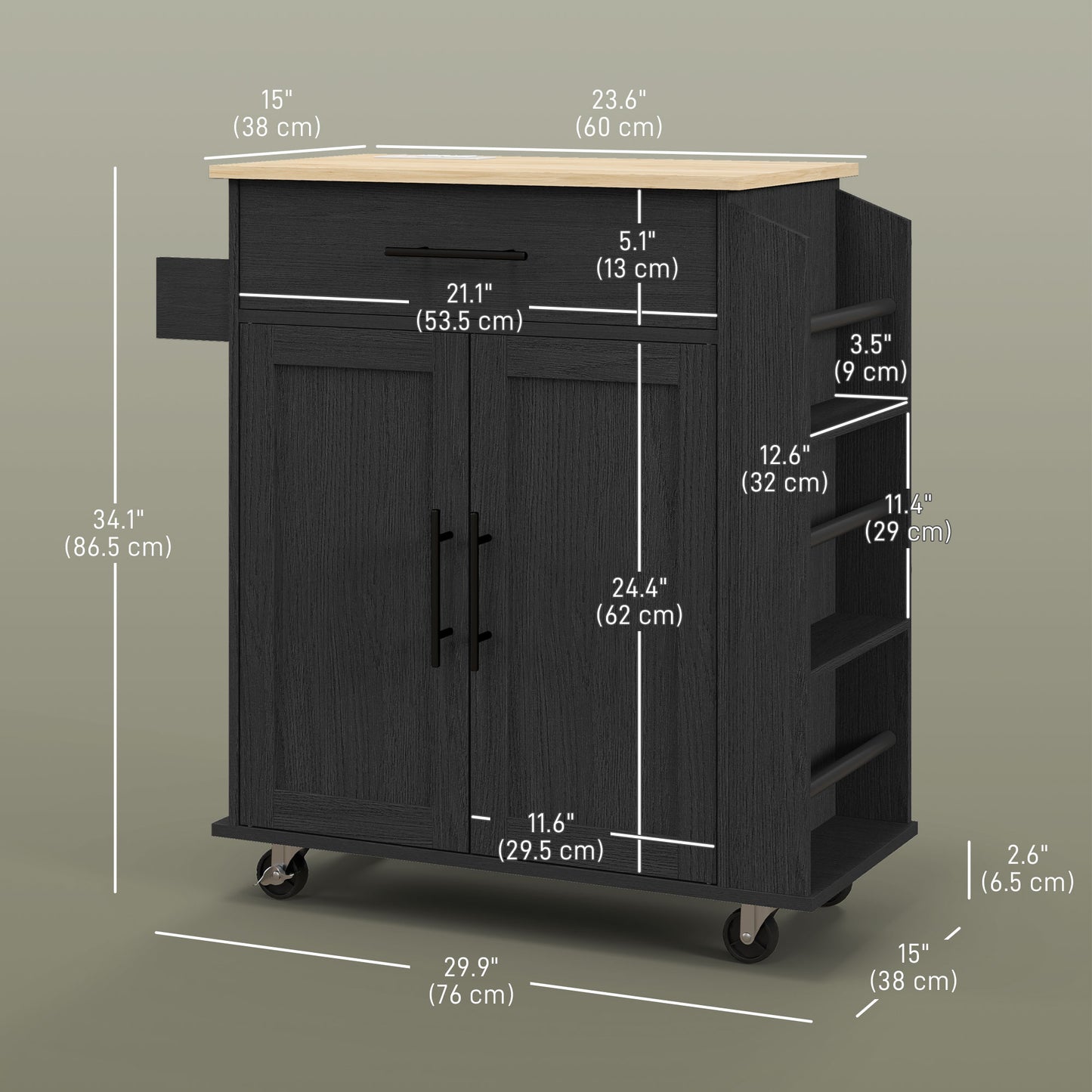 Îlot de cuisine mobile avec prises électriques et rangement