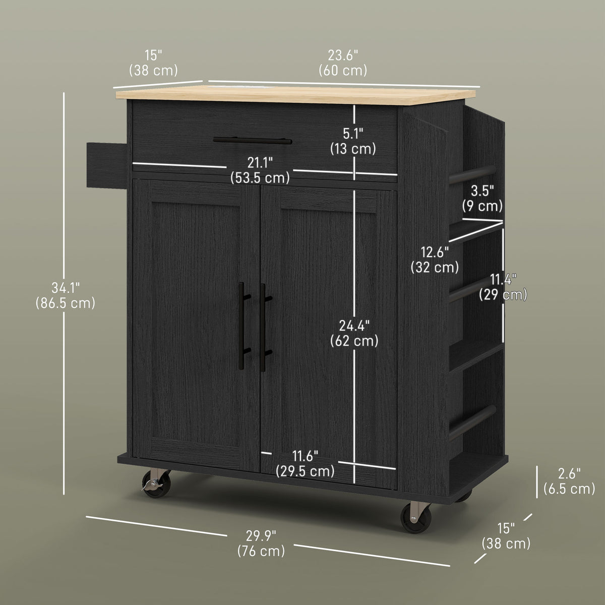 Îlot de cuisine mobile avec prises électriques et rangement