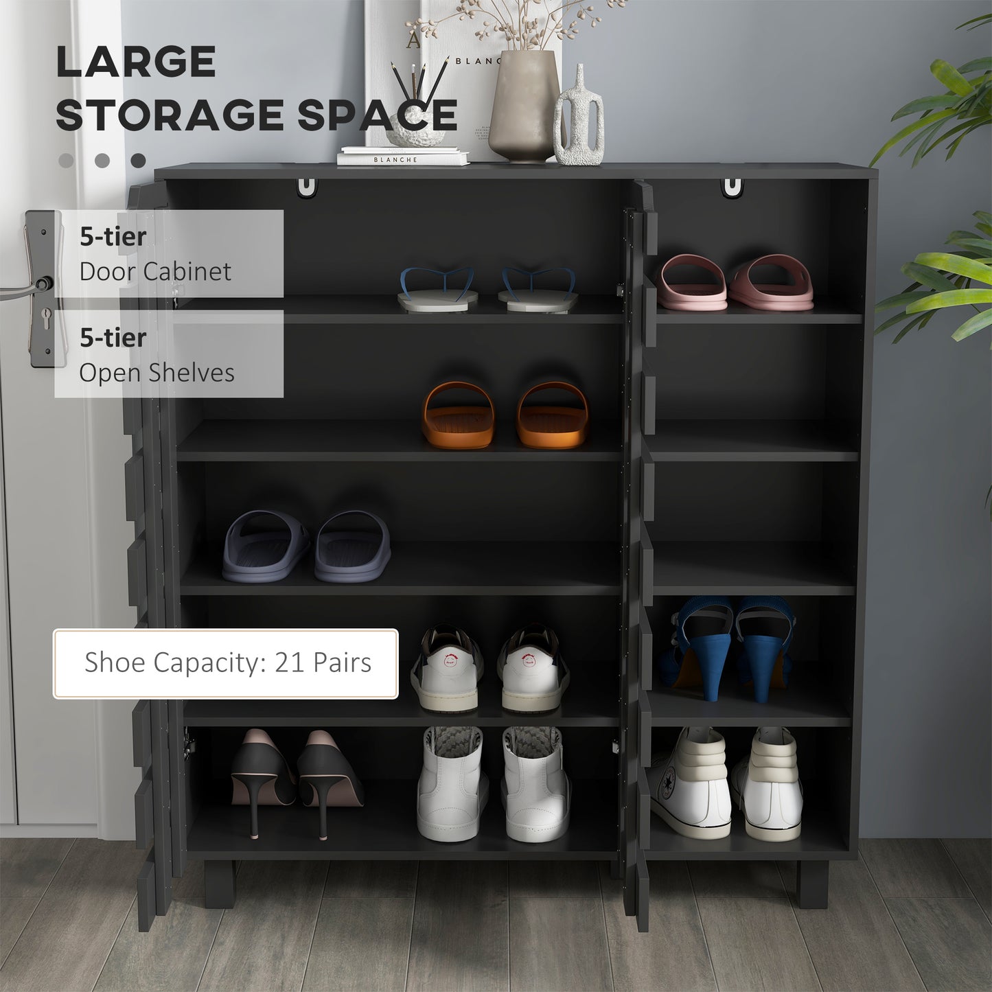 Armoire à chaussures 5 niveaux avec étagères latérales