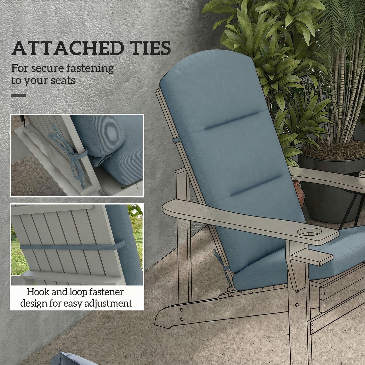 Coussin pour chaise Adirondack avec dossier et attaches