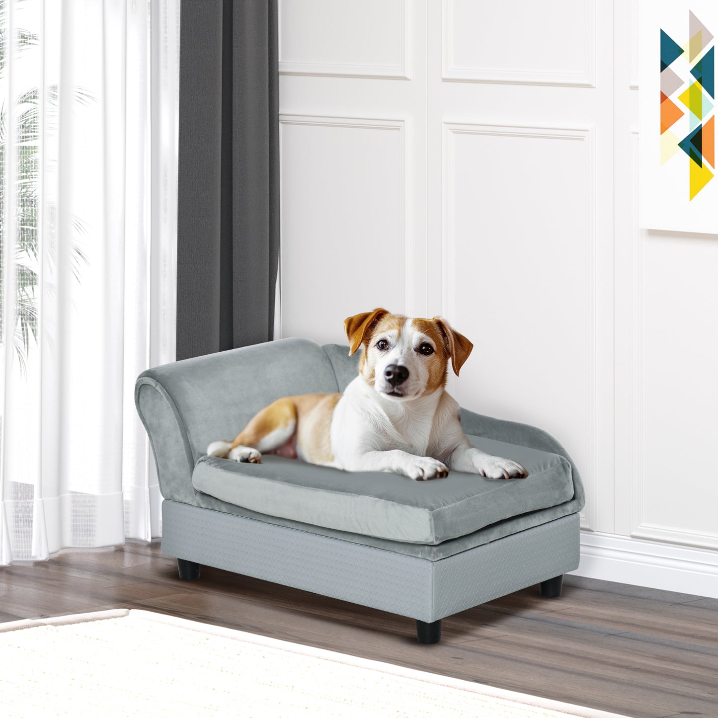 Canapé pour animaux avec rangement bois naturel