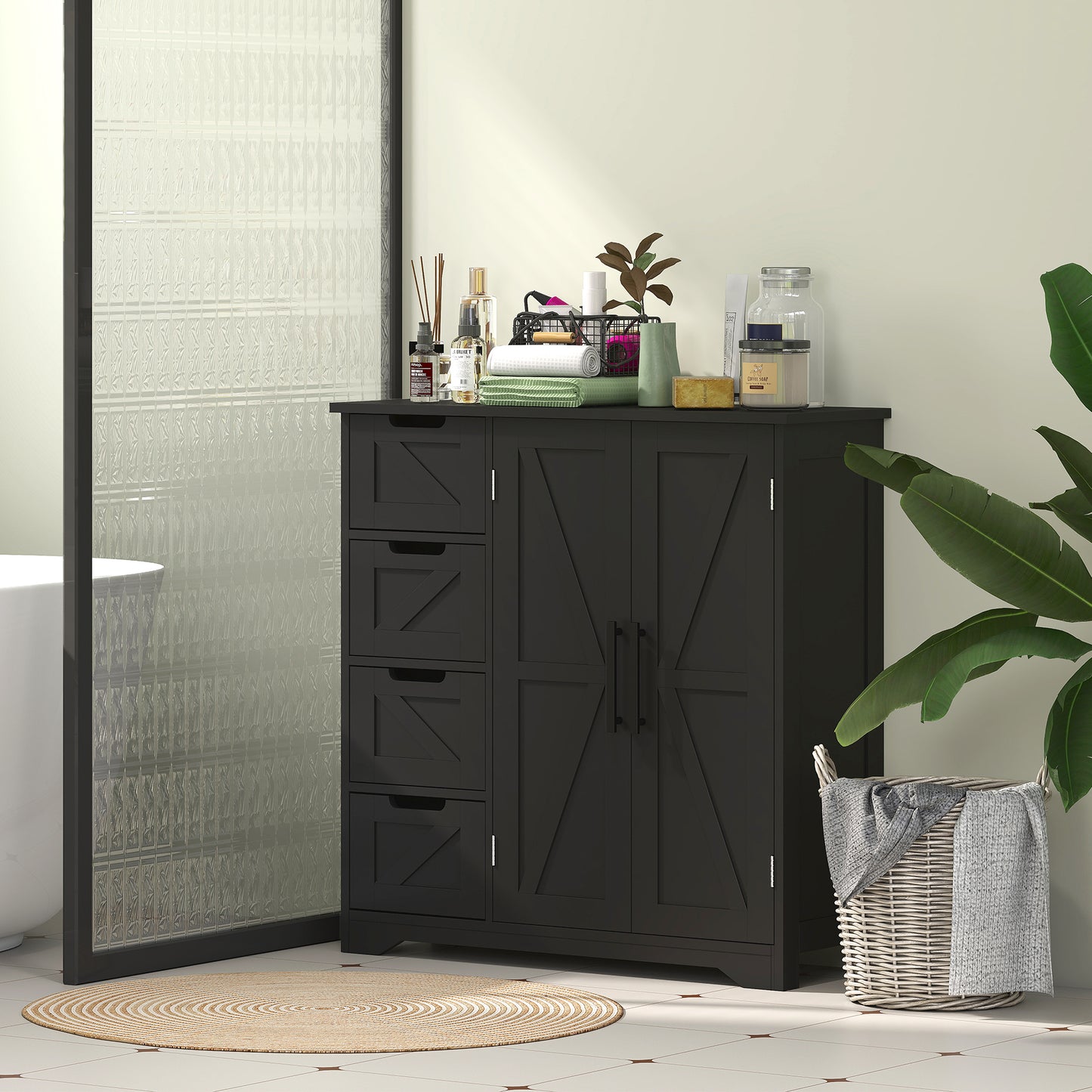 Armoire de salle de bain style fermette avec tiroirs