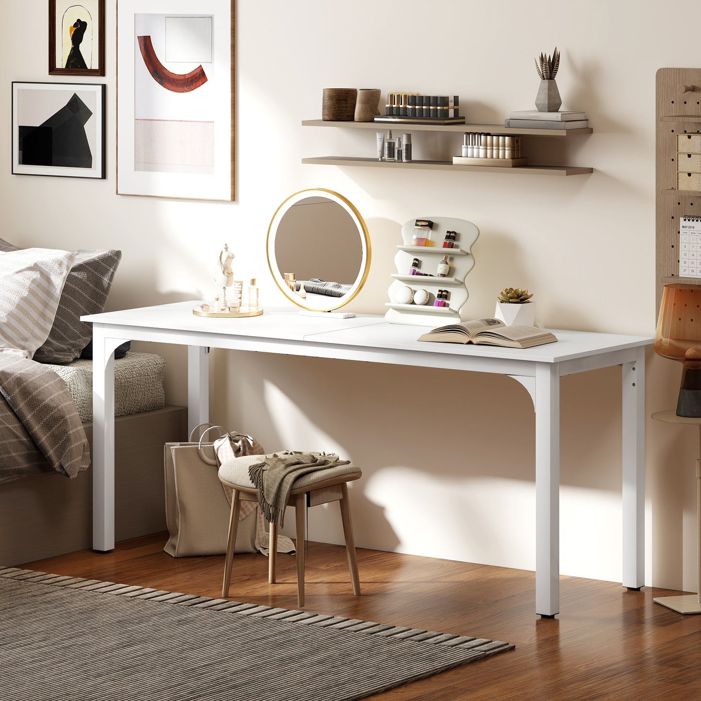Bureau d'ordinateur industriel 180 cm surface grain de bois